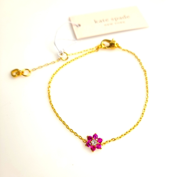 Kate Spade Myosotis Flower Bracelet in Pink + Gold Dainty Delicate Jewel… - Picture 9 of 14